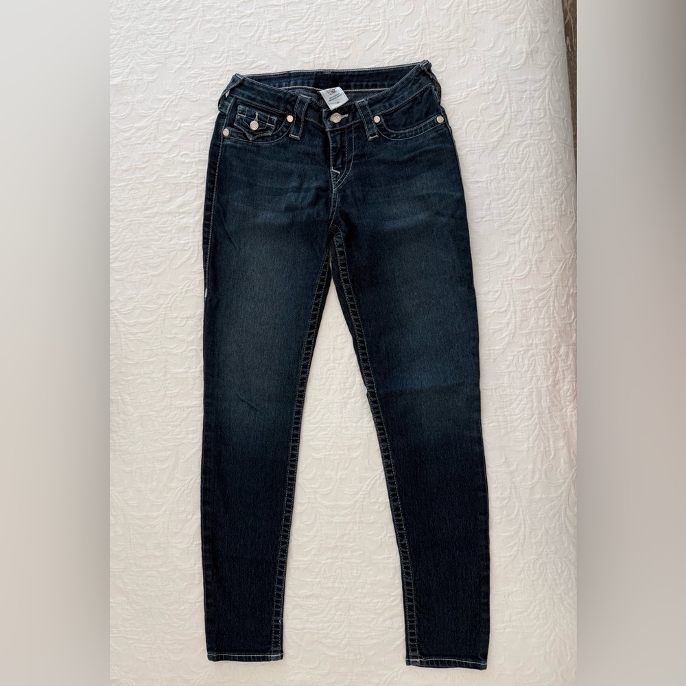 True Religion Women's Deep Indigo Boot Cut Jeans w/Swarovski buttons